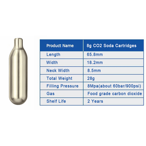 Food Grade 8g CO2 Soda Chargers Used for The Beverage
